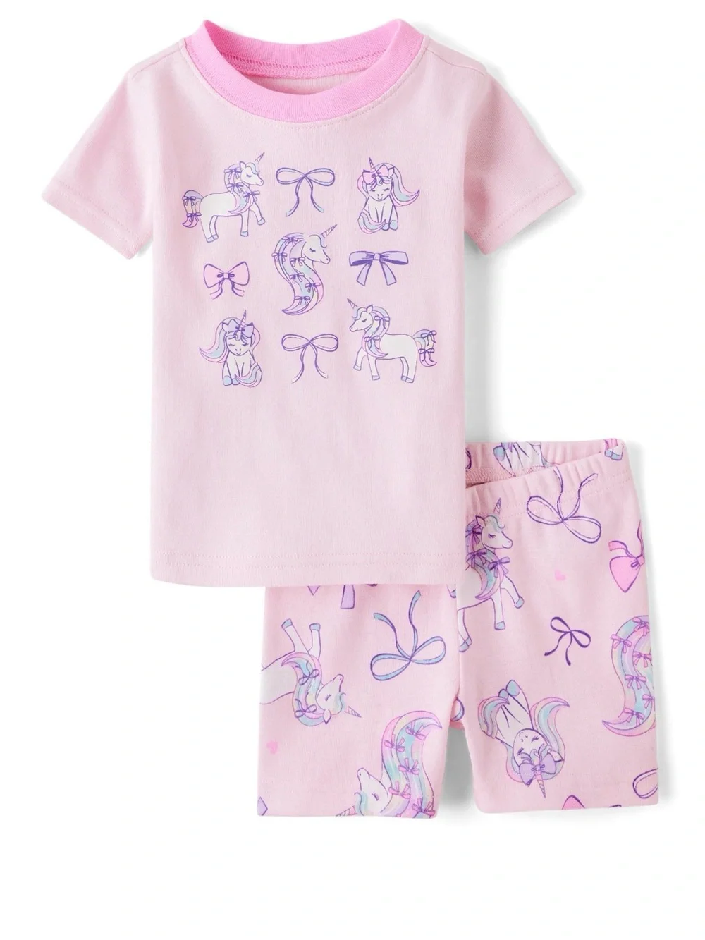 Toddler Girls Pink Unicorn Bow Snug Fit Pajamas